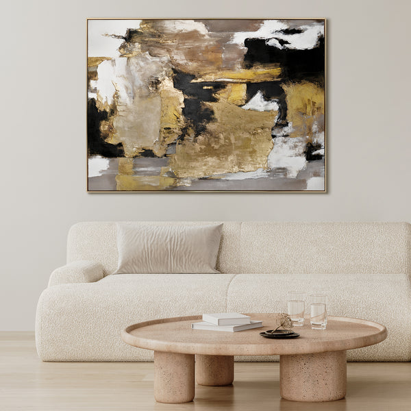 Moderne kunst "Gouden Fragmenten" met lijst beroemde schilderijen