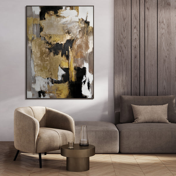 Moderne kunst "Gouden Fragmenten" met lijst beroemde schilderijen