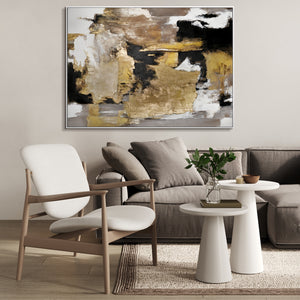 Moderne kunst "Gouden Fragmenten" met lijst beroemde schilderijen
