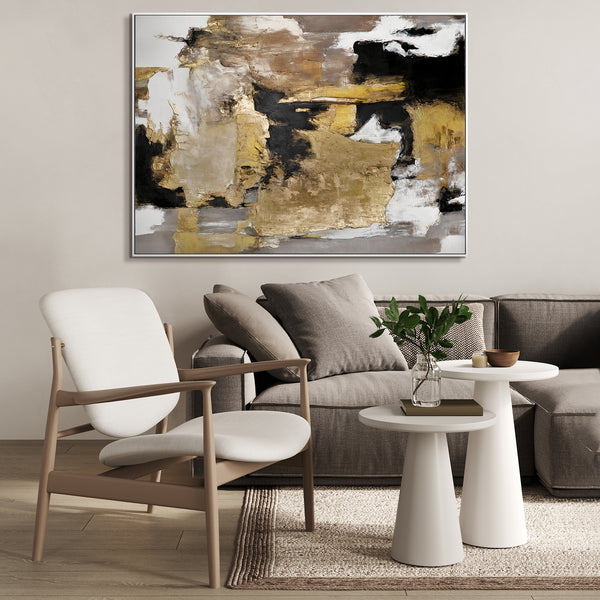 Moderne kunst "Gouden Fragmenten" met lijst beroemde schilderijen