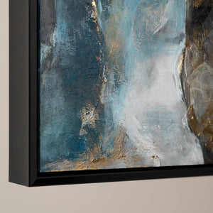 Abstract kunstwerk "Gouden Klanken" met lijst voor woonkamer