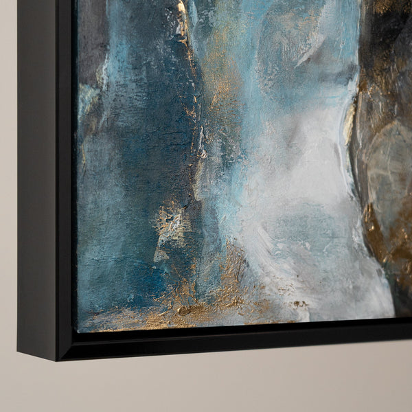 Abstract kunstwerk "Gouden Klanken" met lijst voor woonkamer