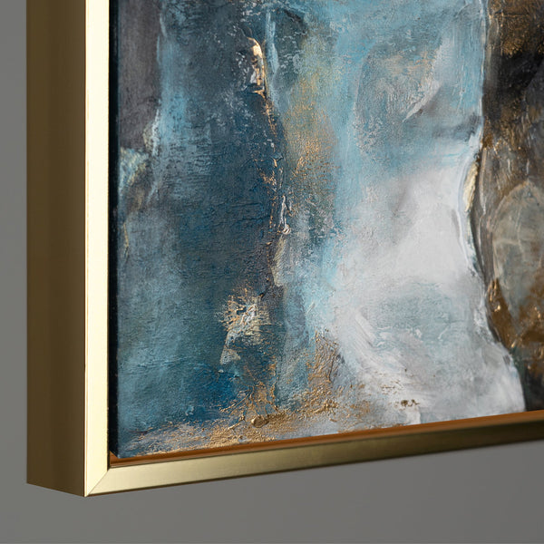Abstract kunstwerk "Gouden Klanken" met lijst voor woonkamer