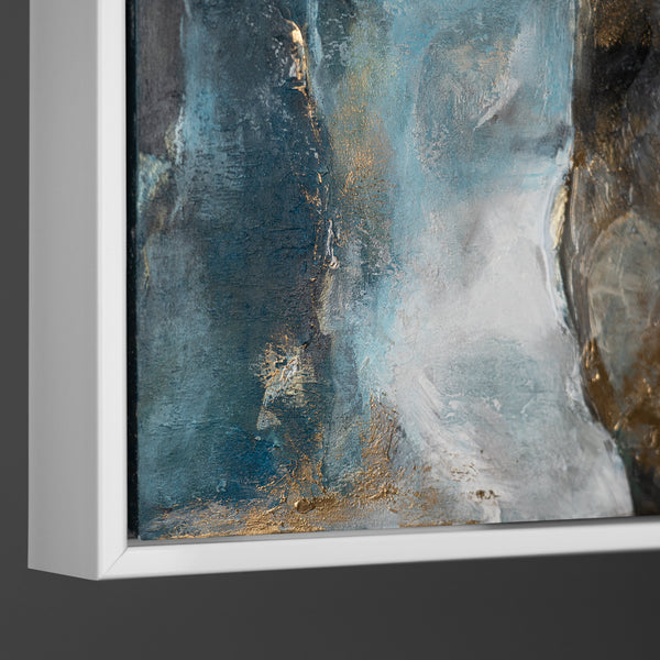 Abstract kunstwerk "Gouden Klanken" met lijst voor woonkamer