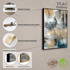 Abstract kunstwerk "Gouden Klanken" met lijst voor woonkamer