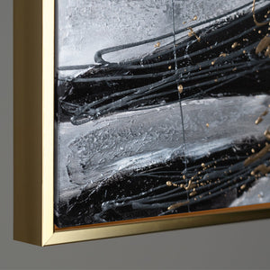 Abstracte canvas schilderijen met gouden accenten en lijst – Moderne acrylkunst