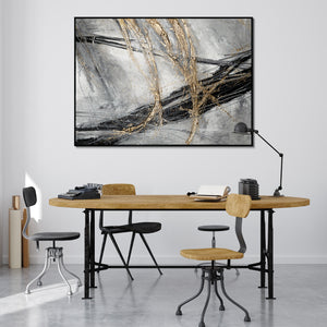 Abstracte canvas schilderijen met gouden accenten en lijst – Moderne acrylkunst