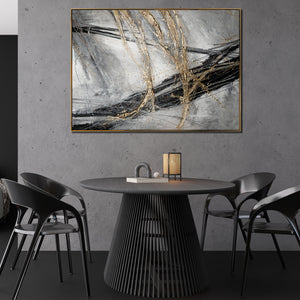 Abstracte canvas schilderijen met gouden accenten en lijst – Moderne acrylkunst