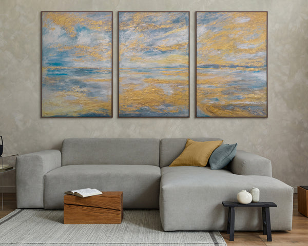 Grote schilderijen Handgeschilderde woonkamer Abstract zeelandschap Golden Bay 