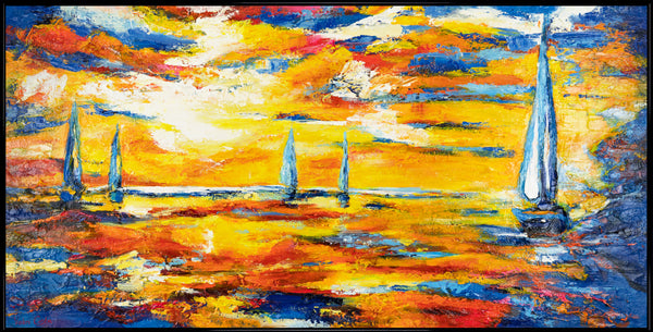 Handgeschilderde canvasschilderijen met lijst - Abstracte schilderijen Sea Mirage
