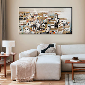 Acrylfoto's met lijst "Huis in het zonlicht", wanddecoratie woonkamer