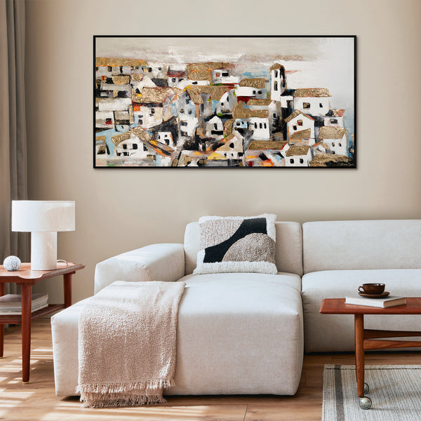 Acrylfoto's met lijst "Huis in het zonlicht", wanddecoratie woonkamer