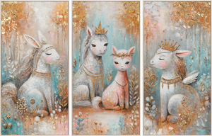 Acryl Triptychon “Sprookjesachtige Wezens” – Kinderkamer wanddecoratie 240x120 cm