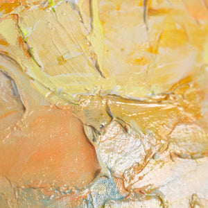 Mediterranes Leinwandbild Stadt am Meer" – Nahaufnahme der Pinselstruktur in Terrakotta und Orange