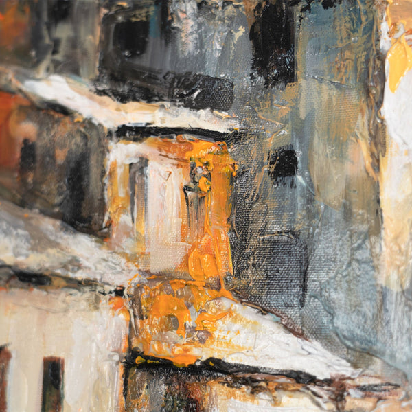 Handgemaltes Wandbild „Stadt am Meer" – Küstenstadt mit Gasse und Meerblick, 60x40 cm 