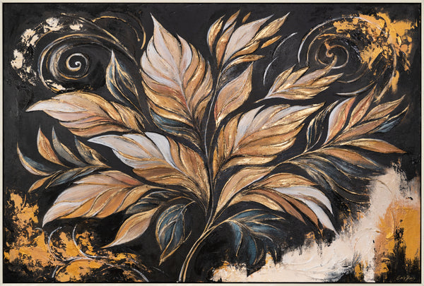 Handgeschilderd canvas “Gouden Bladeren” – Moderne wanddecoratie