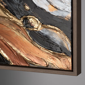 Abstract acryl schilderij in zwart en goud - schilderij met lijst voor woonkamer "Wild Energy"