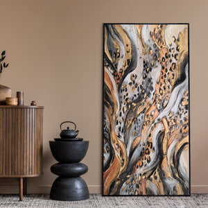 Abstract acryl schilderij in zwart en goud - schilderij met lijst voor woonkamer "Wild Energy"