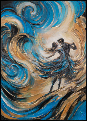 Original Leinwandbild „Feenwalzer“ – dynamischer Walzer in Blau und Gold