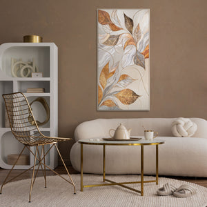 Abstracte acryl schilderijen met bladeren – Moderne wanddecoratie met lijst "Natuurlijke decoratie"