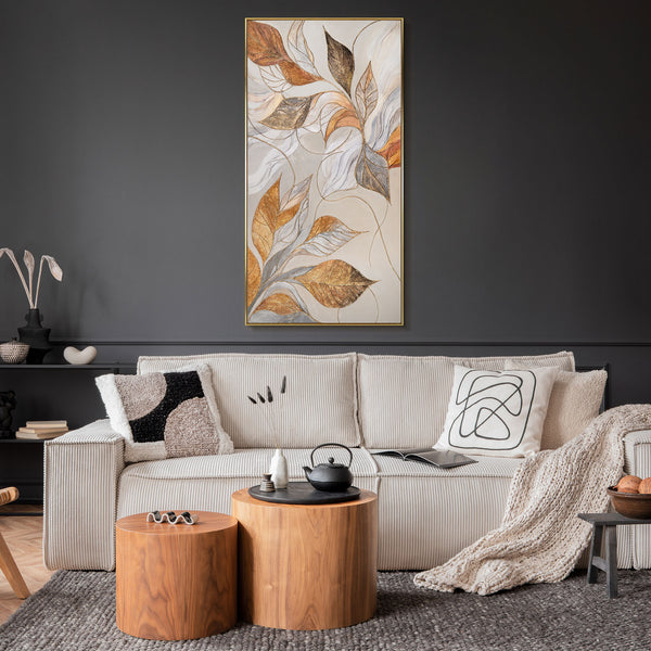 Abstracte acryl schilderijen met bladeren – Moderne wanddecoratie met lijst "Natuurlijke decoratie"