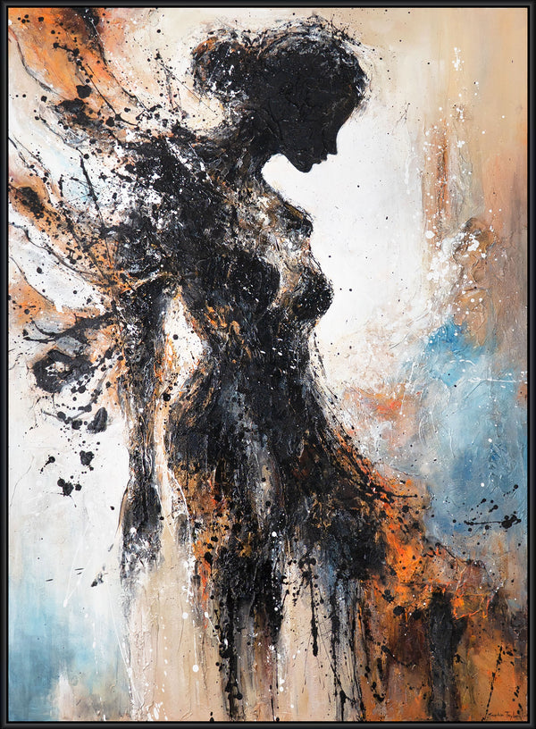 Handgeschilderd Acryl schilderij "Vurige Silhouet" – Wanddecoratie op canvas met lijst
