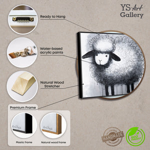 Handgeschilderd acryl schilderij met lijst "Vrolijk Schaap" – decoratie voor kinderkamer en woonkamer