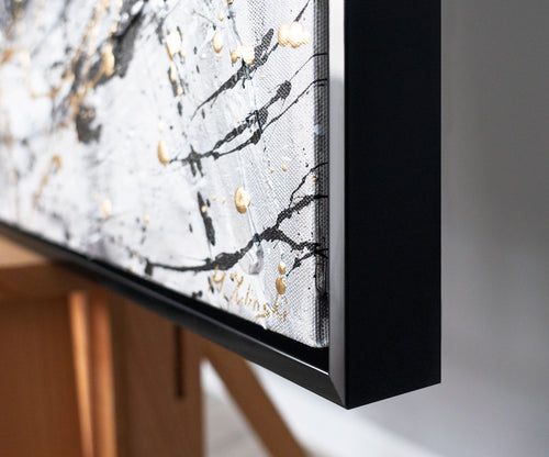 Monochroom Acryl schilderij met lijst "Twee Gezichten" – Emotionele wandkunst op canvas
