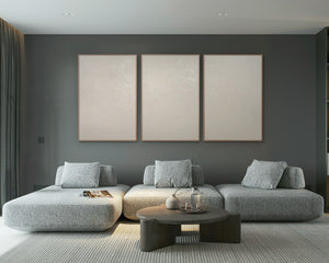 Moderne wanddecoratie neutraal – Abstract schilderij Beige „Het Fluisteren van de Tijd”