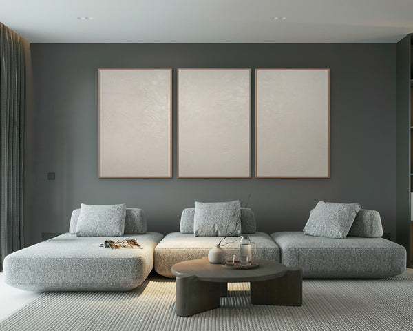Moderne wanddecoratie neutraal – Abstract schilderij Beige „Het Fluisteren van de Tijd”
