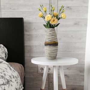 Keramik bodenvase wohnzimmer handbemalt in Creme mit Goldband, 21 cm