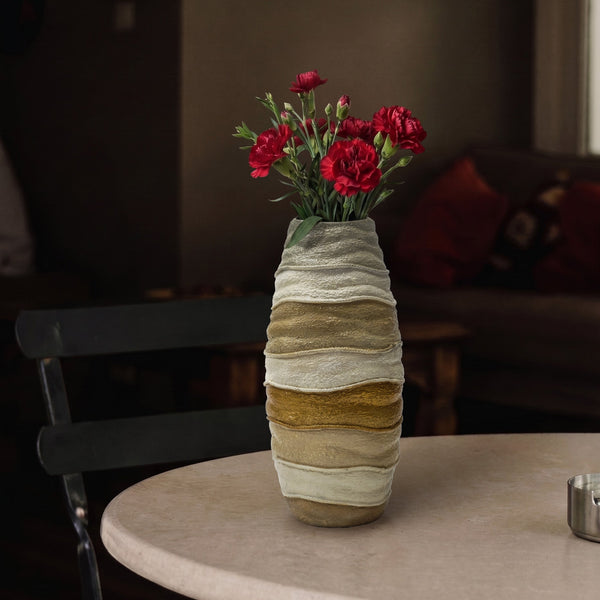 Keramik Japanische Bodenvase handbemalt in Erdtönen, 21 cm