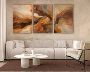 Abstract Schilderij op Canvas met Warme Aardtinten – Handgeschilderde Wandkunst