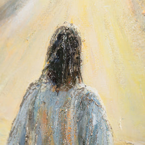 Handgemalte religiöses Bild „Weg zum Licht“ – Spirituelle Wandkunst mit Jesus am Meer