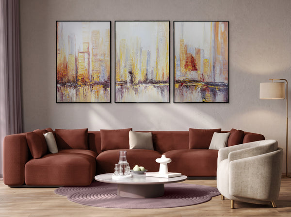 Abstrakte Schilderijen op Canvas "Ochtend in Megapolis" Handgeschilderd