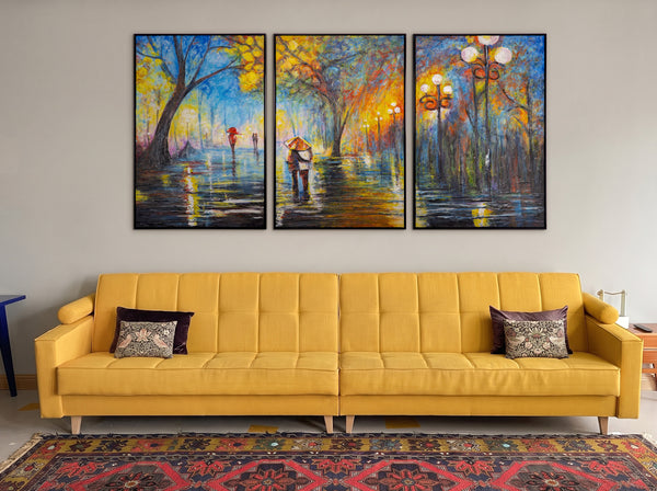 Handgeschilderd acryl schilderij "Herfstlaan" – Moderne Kunst voor Woonkamer
