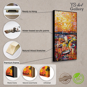 Moderne schilderijen voor de slaapkamer “Harbour” met abstractie in een lijst