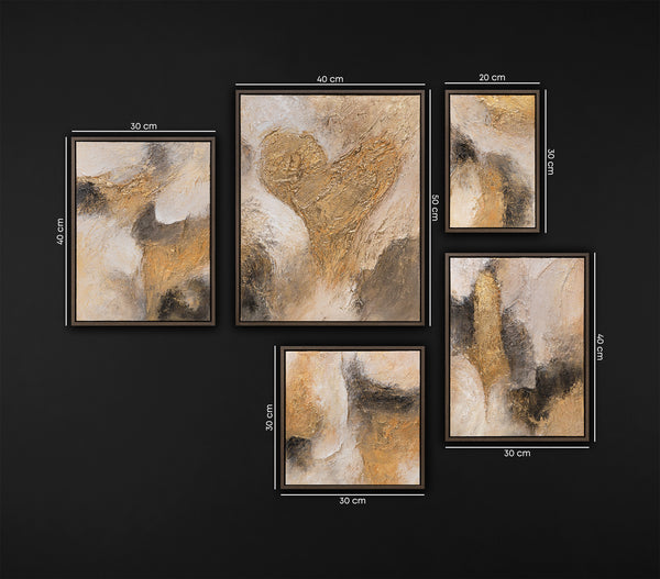 Modern Goud-Zwart Luxe Schilderij Set (3–9 stuks) – Handgeschilderd op Canvas | YS Art