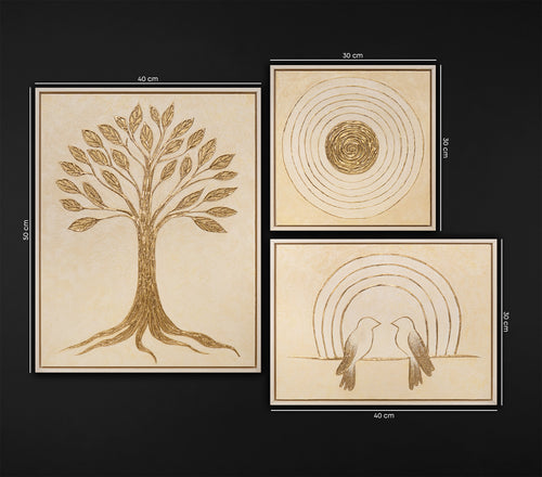 Luxus Bilder Wohnzimmer Modern Pflanzenmotiv | Handgemaltes Wandbilder Set