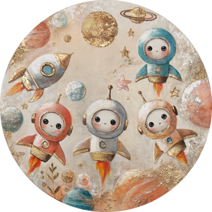 Rond acryl kunstwerk, stralend – "Baby Astronauts" voor creatieve kinderkamers