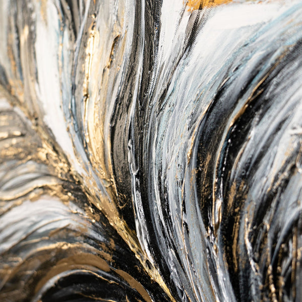 Acryl schilderij op canvas handgeschilderd abstract wandkunstwerk "Golden Feather" 115x50cm