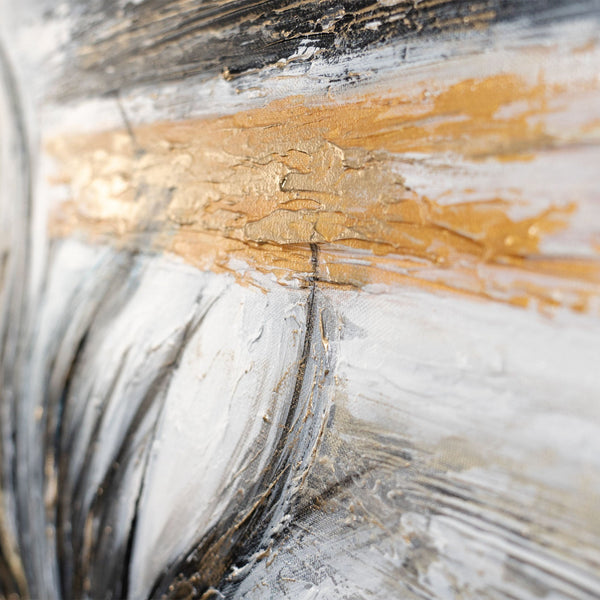 Acryl schilderij op canvas handgeschilderd abstract wandkunstwerk "Golden Feather" 115x50cm