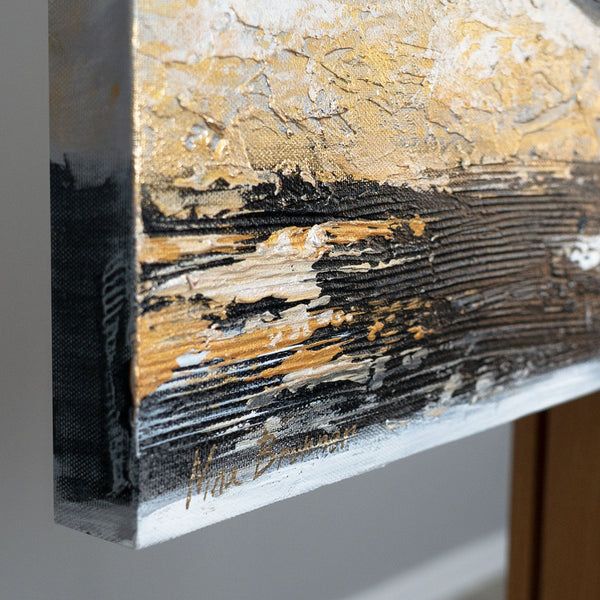 Acryl schilderij op canvas handgeschilderd abstract wandkunstwerk "Golden Feather" 115x50cm