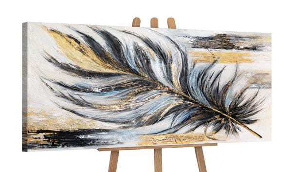 Acryl schilderij op canvas handgeschilderd abstract wandkunstwerk "Golden Feather" 115x50cm