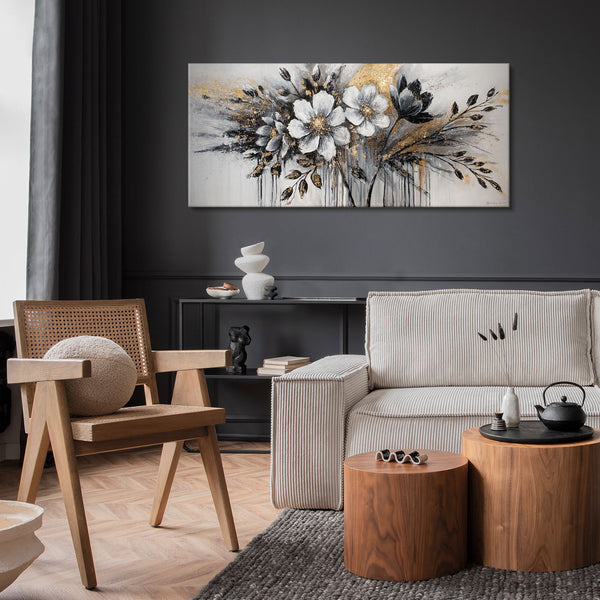 Bloemen acryl schilderij op canvas - Moderne wanddecoratie "De gloed van kleuren" 115x50cm