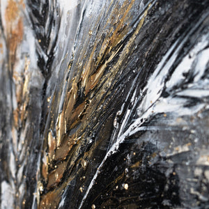 Handgeschilderd acryl schilderij op canvas met korenaarmotief in goud "Doornen" 115x50cm