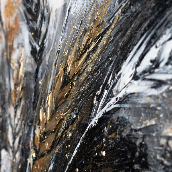 Handgeschilderd acryl schilderij op canvas met korenaarmotief in goud "Doornen" 115x50cm