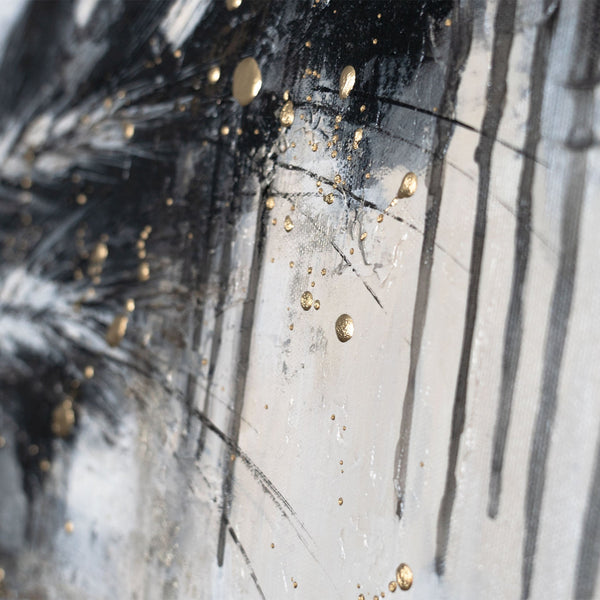 Handgeschilderd acryl schilderij op canvas met korenaarmotief in goud "Doornen" 115x50cm