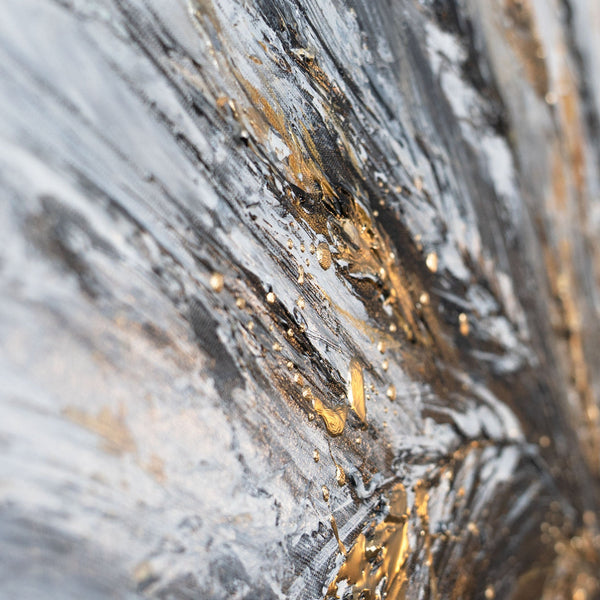 Handgeschilderd acryl schilderij op canvas met korenaarmotief in goud "Doornen" 115x50cm