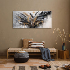 Handgeschilderd acryl schilderij op canvas met korenaarmotief in goud "Doornen" 115x50cm